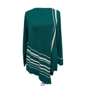 Chico's Stretch Knit Sweater Women's Size 1 Medium Green Asymmetric Hem Shirt